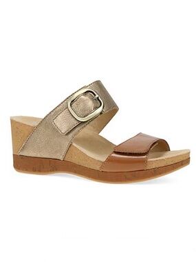 Dansko Shannon Leather Buckle Hardware Hook-and-Loop Wedge Slide Sandals
